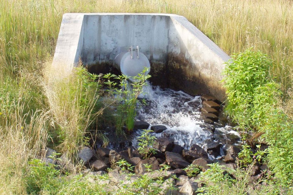 Spreewasser fließt in die Infiltrationsbecken des Wasserwerkes Briesen